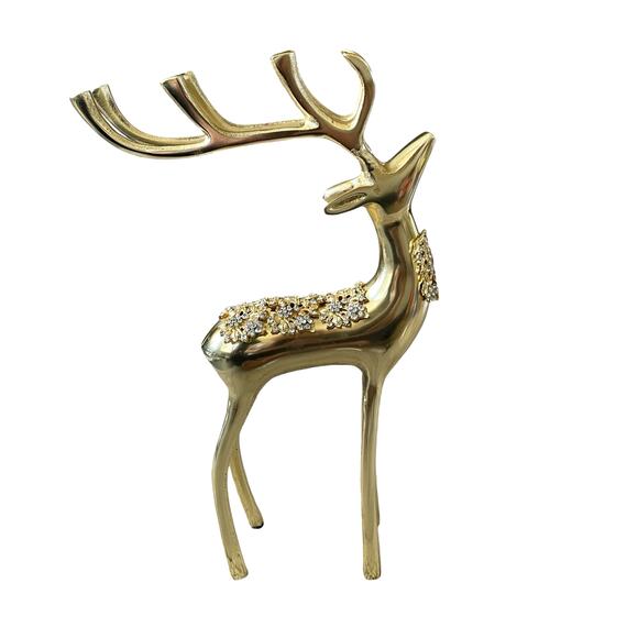 34th & Pine Gold Metal Rhinestone Reindeer Set of 2 Christmas Holiday Decor NEW - Picture 3 of 15